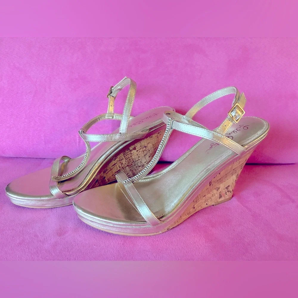 Lilly Pulitzer Metallic Gold Cork Wedge Sandals